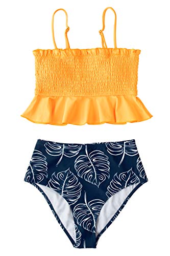 CUPSHE Women's High Waist Bikini Swimsuit Ruffle Smock Floral Print Two Piece Bathing Suit