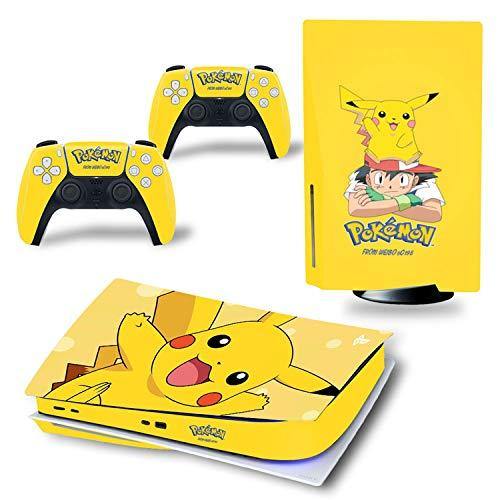 Skin for PS5 Disk Edition Playstation 5 Console and Controllers Skin Vinyl Sticker Decal Cover Stickers for PS5 Playstation 5 (Pikachu) - JOY2ESpree