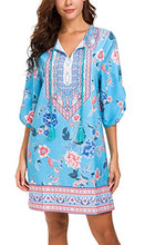 
                        
                          Load image into Gallery viewer, Women Bohemian Neck Tie Vintage Printed Ethnic Style Summer Shift Dress
                        
                      