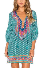 
                        
                          Load image into Gallery viewer, Women Bohemian Neck Tie Vintage Printed Ethnic Style Summer Shift Dress
                        
                      