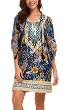 
                        
                          Load image into Gallery viewer, Women Bohemian Neck Tie Vintage Printed Ethnic Style Summer Shift Dress
                        
                      