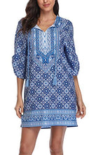 
                        
                          Load image into Gallery viewer, Women Bohemian Neck Tie Vintage Printed Ethnic Style Summer Shift Dress
                        
                      