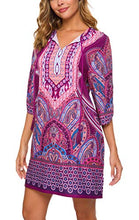 
                        
                          Load image into Gallery viewer, Women Bohemian Neck Tie Vintage Printed Ethnic Style Summer Shift Dress
                        
                      