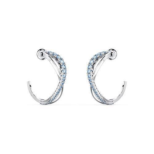 SWAROVSKI Women's Twist Hoop Earrings Collection, Rhodium Finish, Blue Crystals, Clear Crystals - JOY2ESpree