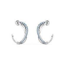 
                        
                          Load image into Gallery viewer, SWAROVSKI Women's Twist Hoop Earrings Collection, Rhodium Finish, Blue Crystals, Clear Crystals - JOY2ESpree
                        
                      