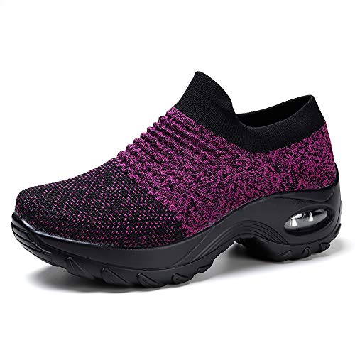 STQ Slip On Breathe Mesh Walking Shoes Women Fashion Sneakers Comfort Wedge Platform Loafers