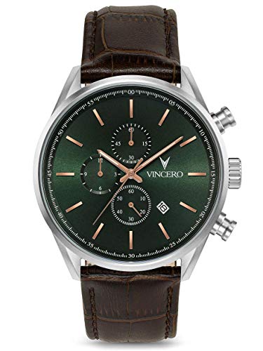 Vincero Luxury Men's Chrono S Wrist Watch - Top Grain Italian Leather Watch Band - 43mm Chronograph Watch - Japanese Quartz Movement…