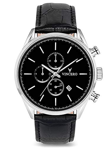 Vincero Luxury Men's Chrono S Wrist Watch - Top Grain Italian Leather Watch Band - 43mm Chronograph Watch - Japanese Quartz Movement…