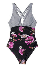 
                        
                          Load image into Gallery viewer, CUPSHE Women's One Piece Swimsuit V Neck Tummy Control Cross Back Vintage Swimwear Bathing Suits
                        
                      