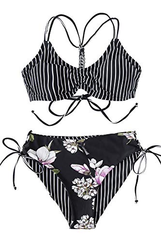 CUPSHE Women's Back Braided Straps Reversible Bottom Strappy Lace Up Bikini Sets