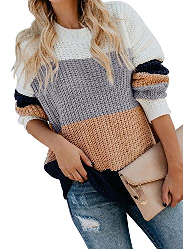 Dokotoo Womens Cute Soft Crewneck Long Sleeve Hollow Cable Knit Pullover Sweaters