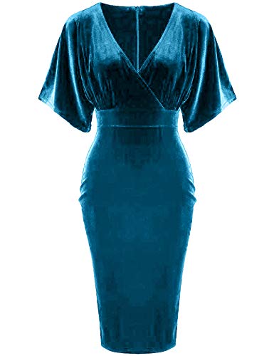 GownTown 1950s Style Butterfly Sleeve Velvet Pencil Dress