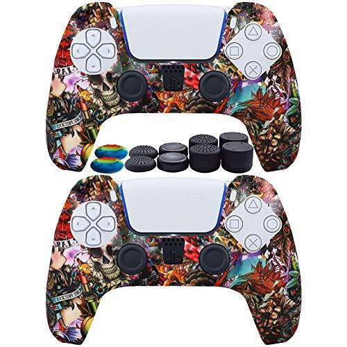 2pcs PS5 Controller Skin Silicone Soft Case for Sony Playstation 5 Cover Slim Shell Gel Rubber Protector with 10 Thumb Grip Caps (01) - JOY2ESpree
