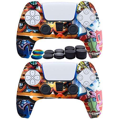 2pcs PS5 Controller Skin Silicone Soft Case for Sony Playstation 5 Cover Slim Shell Gel Rubber Protector with 10 Thumb Grip Caps (01) - JOY2ESpree