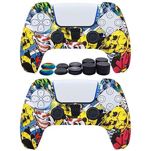 2pcs PS5 Controller Skin Silicone Soft Case for Sony Playstation 5 Cover Slim Shell Gel Rubber Protector with 10 Thumb Grip Caps (01) - JOY2ESpree