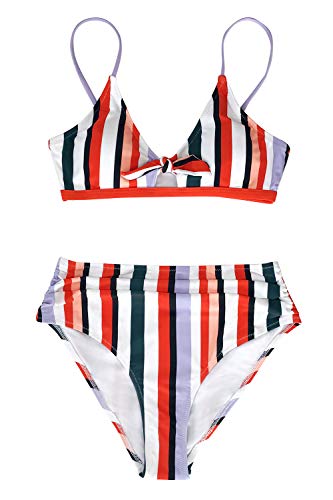 CUPSHE Women's Stripe Bikini Bowknot Shirred Swimsuit