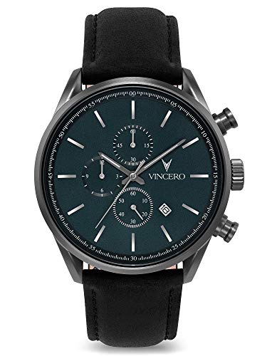Vincero Luxury Men's Chrono S Wrist Watch - Top Grain Italian Leather Watch Band - 43mm Chronograph Watch - Japanese Quartz Movement…