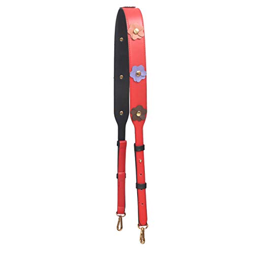 Beaulegan Wide Studded Flower Leather Purse Strap Replacement - Adjustable for Shoulder Crossbody Bag (Black/Gold Clasp)