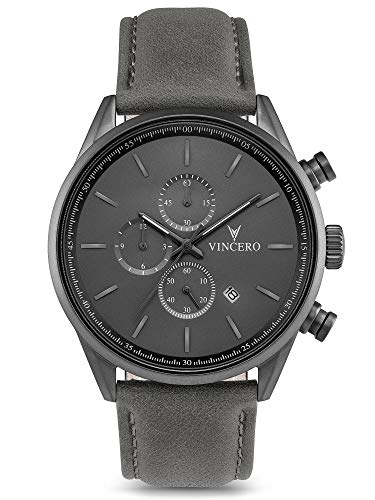 Vincero Luxury Men's Chrono S Wrist Watch - Top Grain Italian Leather Watch Band - 43mm Chronograph Watch - Japanese Quartz Movement…
