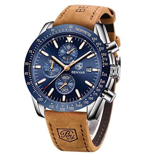BENYAR Chronograph Mens Watch Quartz Movement 30M Waterproof | Leather Watch Strap