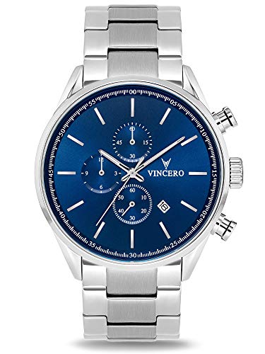 Vincero Luxury Men's Chrono S Wrist Watch - Top Grain Italian Leather Watch Band - 43mm Chronograph Watch - Japanese Quartz Movement…