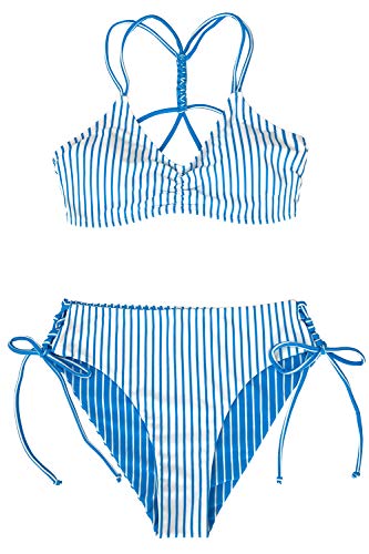 CUPSHE Women's Back Braided Straps Reversible Bottom Strappy Lace Up Bikini Sets