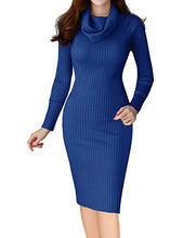 
                        
                          Load image into Gallery viewer, v28 Women Cowl Neck Knit Stretchable Elasticity Long Sleeve Slim Fit Sweater Dress
                        
                      