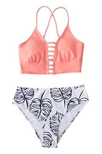 CUPSHE Women’s Bikini Swimsuit Floral Print Lace Up Strappy Two Piece Bathing Suit