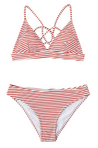 CUPSHE Women’s Bikini Swimsuit Stripe V Neck Back Cross Two Piece Bathing Suit
