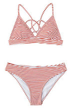 
                        
                          Load image into Gallery viewer, CUPSHE Women’s Bikini Swimsuit Stripe V Neck Back Cross Two Piece Bathing Suit
                        
                      