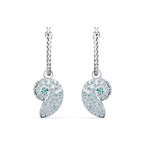 SWAROVSKI Women's Shell Jewelry Collection, Rhodium Finish, Aqua Blue Crystals - JOY2ESpree
