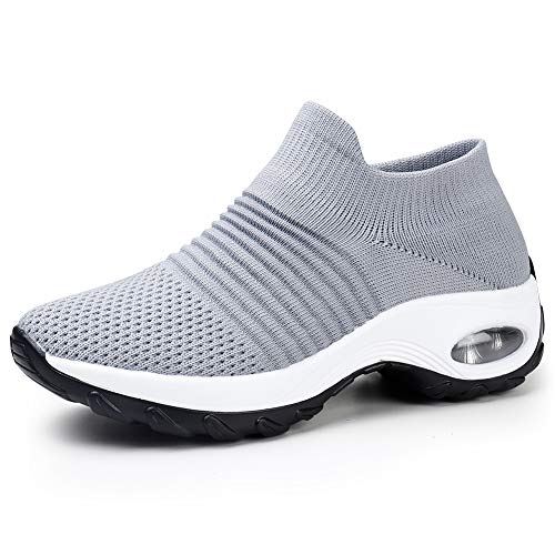 STQ Slip On Breathe Mesh Walking Shoes Women Fashion Sneakers Comfort Wedge Platform Loafers