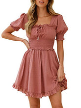 
                        
                          將圖片載入圖庫檢視器 Simplee Women Sexy Deep V-Neck Short Sleeve Striped Print Mini A Line Dress
                        
                      