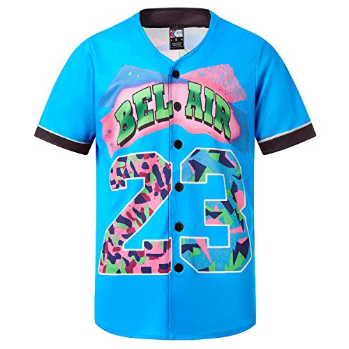 MOLPE 90s Hip Hop Clothing for Men and Women, Unisex Bel Air 23 Baseball Jersey, Mens Printed Urban Shirts for Party