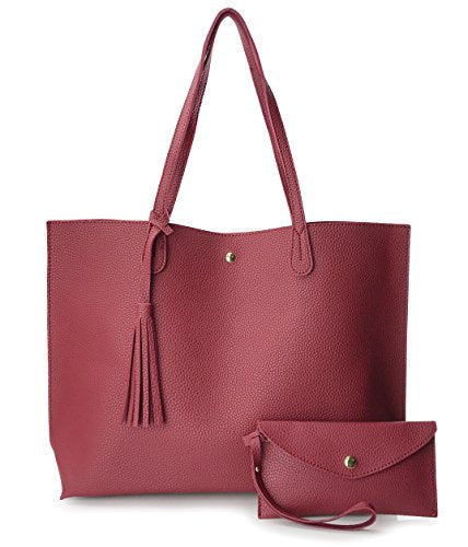 Minimalist Clean Cut Pebbled Faux Leather Tote Womens Shoulder Handbag