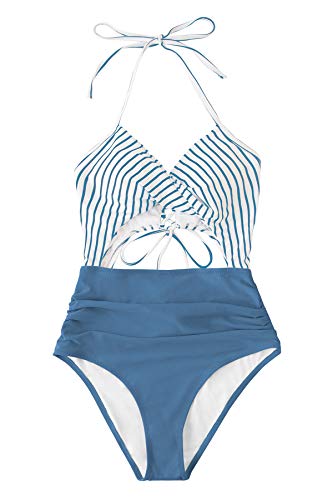 CUPSHE Women's Black Floral Print Halter Cutout High Waist One Piece Swimsuit