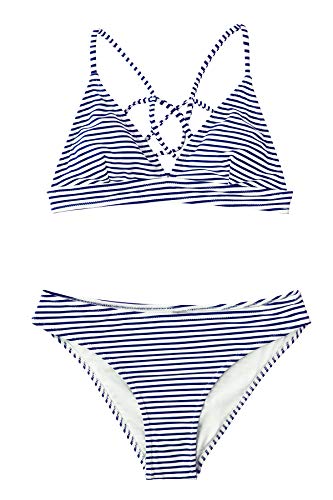 CUPSHE Women’s Bikini Swimsuit Stripe V Neck Back Cross Two Piece Bathing Suit