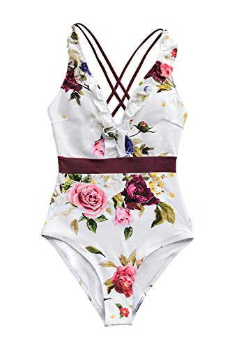 CUPSHE Women's V Neck One Piece Swimsuit Ruffled Back Cross Swimwear
