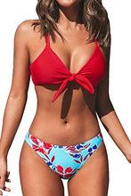 
                        
                          Load image into Gallery viewer, CUPSHE Women's Red Floral Print Knot Adjustable Bikini Sets
                        
                      