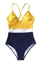 
                        
                          Cargar imagen en el visor de la galería, CUPSHE Women's One Piece Swimsuit V Neck Cross Back Color Block Beach Swimwear Bathing Suits - JOY2ESpree
                        
                      
