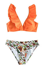 
                        
                          Muat gambar ke penampil Galeri, CUPSHE Women's Orange Floral Bottom Ruffle Hook Closure Bikini Set
                        
                      