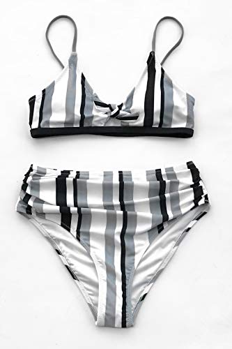 CUPSHE Women's Stripe Bikini Bowknot Shirred Swimsuit