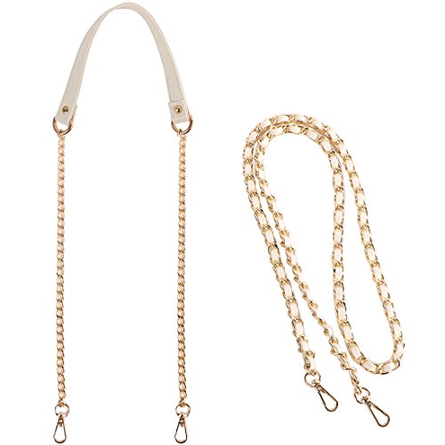 kilofly 2pc Gold Plated Faux Leather Removable Clutch Chain Shoulder Straps Set