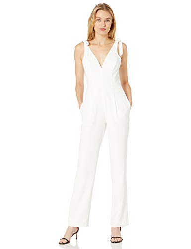 Dress the Population Women's Maira Sleeveless Plunging Dress Jumpsuit W Bows