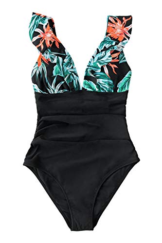 CUPSHE Women's V Neck One Piece Swimsuit Ruffled Lace Up Monokini