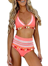 
                        
                          Cargar imagen en el visor de la galería, Bdcoco Women's High Waist Two Pieces Bikini Set Padded Stripe Tassel Swimsuit
                        
                      
