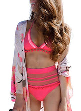 
                        
                          Cargar imagen en el visor de la galería, Bdcoco Women's High Waist Two Pieces Bikini Set Padded Stripe Tassel Swimsuit
                        
                      