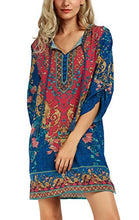 
                        
                          Load image into Gallery viewer, Women Bohemian Neck Tie Vintage Printed Ethnic Style Summer Shift Dress
                        
                      