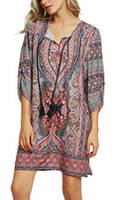 
                        
                          Load image into Gallery viewer, Women Bohemian Neck Tie Vintage Printed Ethnic Style Summer Shift Dress
                        
                      
