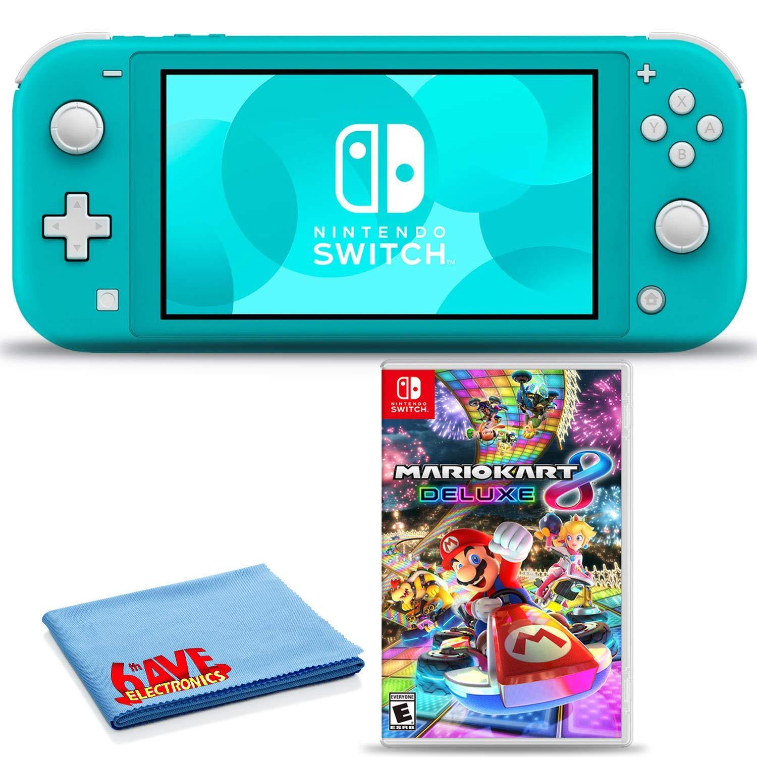 Nintendo Switch Lite (Turquoise) Console Bundle with Mario Kart 8 Deluxe Game and 6Ave Cleaning Cloth - JOY2ESpree